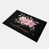 Roos Goud Zwart Bloemen Waterverf "Welkom" Deurmat (Schuin)