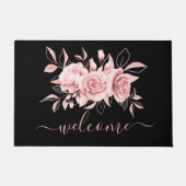 Roos Goud Zwart Bloemen Waterverf "Welkom" Deurmat (Voorkant)