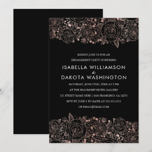 Roos Goud & Zwart   Chique Floral Engagement Party Kaart