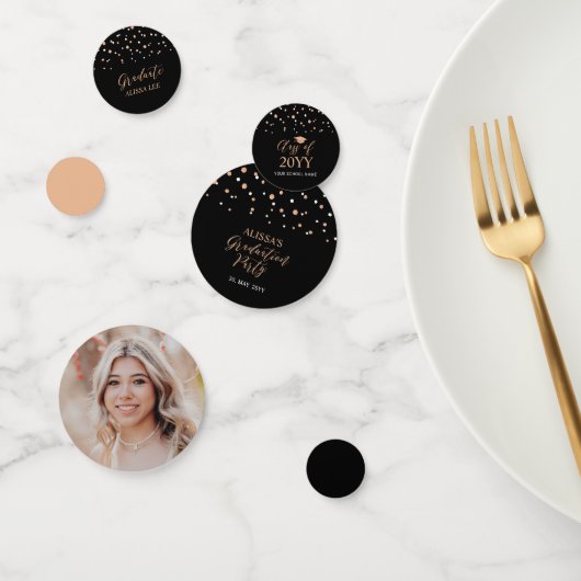 Roos goud & Zwart Confetti Graduation Party Decor (Groep)