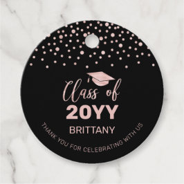 Roos Goud Zwart Confetti Graduation Party Foto Bedankjes Labels
