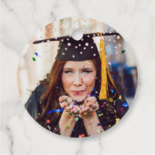 Roos Goud Zwart Confetti Graduation Party Foto Bedankjes Labels (Achterkant)
