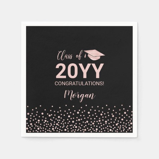 Roos goud Zwart Confetti Klasse Afstudeerfeest Servet (Voorkant)