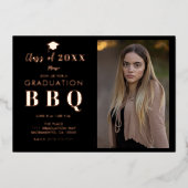 Roos Goud & Zwart Echt Folie Afstudeerfeest BBQ Folie Uitnodiging (Voorkant)