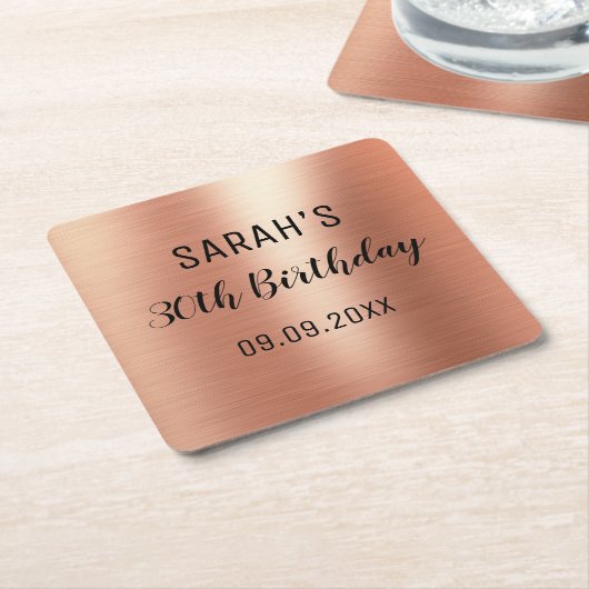 Roos Goud Zwart Elegant Alle Leeftijd 30e Verjaard Kartonnen Onderzetters (Schuin)