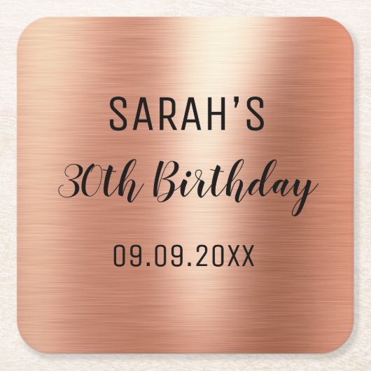 Roos Goud Zwart Elegant Alle Leeftijd 30e Verjaard Kartonnen Onderzetters (Voorkant)