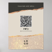 Roos goud zwart elegant bar menu prijs QR code Poster (Voorkant)
