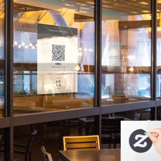 Roos goud zwart elegant bar menu prijs QR code Raamsticker (Restaurant Raam)