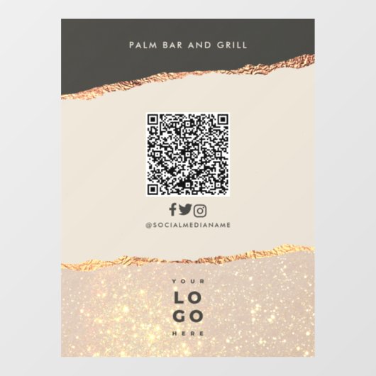 Roos goud zwart elegant bar menu prijs QR code Raamsticker (Vel)