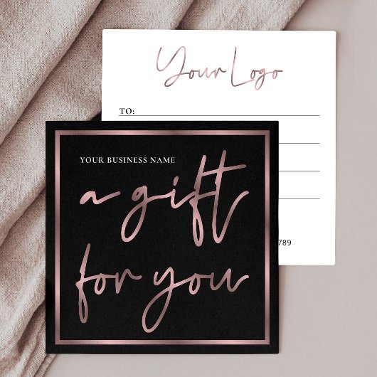 Roos Goud Zwart Elegant Business Logo Cadeaubon Vierkante Visitekaartje
