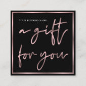 Roos Goud Zwart Elegant Business Logo Cadeaubon Vierkante Visitekaartje (Voorkant)