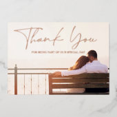 Roos Goud Zwart Foto Bruiloft Dank u Roos Folie Uitnodiging (Voorkant)