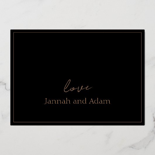 Roos Goud Zwart Foto Bruiloft Dank u Roos Folie Uitnodiging (Achterkant)