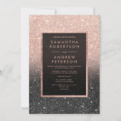 Roos goud zwart glitter lijst ombre bruiloft kaart (Voorkant)