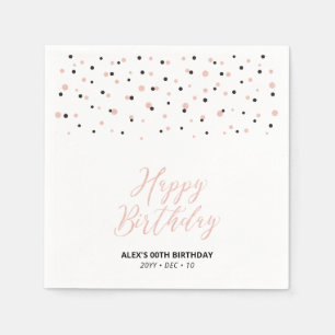 Roos goud zwart Hexagon Confetti Happy Birthday Servet