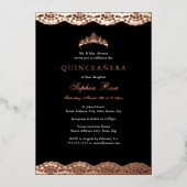 Roos Goud Zwart Kant Tiara Quinceanera Folie Folie Uitnodiging (Voorkant)