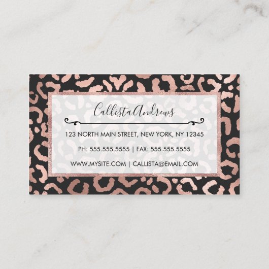 Roos Goud Zwart Leopard Cheetah Dierenprint Visitekaartje (Achterkant)