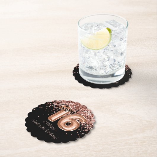 Roos Goud Zwart Lief 16e Verjaardagsfeestje Kartonnen Onderzetters (Insitu)