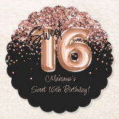 Roos Goud Zwart Lief 16e Verjaardagsfeestje Kartonnen Onderzetters (Voorkant)