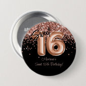 Roos Goud Zwart Lief 16e Verjaardagsfeestje Ronde Button 7,6 Cm (Voorkant /achterkant)