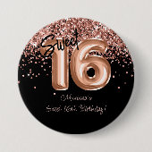 Roos Goud Zwart Lief 16e Verjaardagsfeestje Ronde Button 7,6 Cm (Voorkant)
