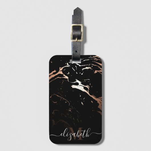 Roos Goud Zwart Marmer Bagagelabel (Voorkant (verticaal))