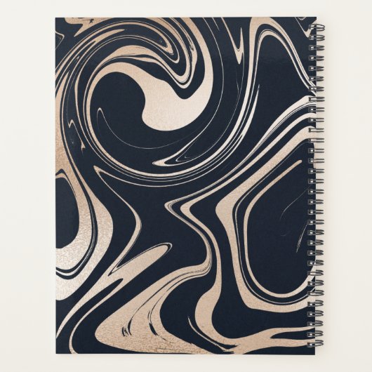 Roos goud zwart marmer met koperlabel school planner (Achterkant)