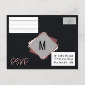 Roos Goud Zwart Mauve Grijs Geometrische bruiloft  Uitnodiging Briefkaart (Achterkant)