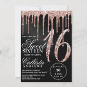 Roos Goud Zwart Metallic Glitter Druppelt Zoet 16 Kaart (Voorkant)