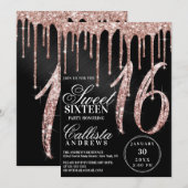 Roos Goud Zwart Metallic Glitter Druppelt Zoet 16 Kaart (Voorkant / Achterkant)