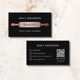 Roos Goud Zwart Rolling Pin Bakery QR Code Visitekaartje
