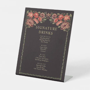Roos Goud Zwart Rood Betoverde Tuin Bar Menu Reclamebord Met Voetstuk