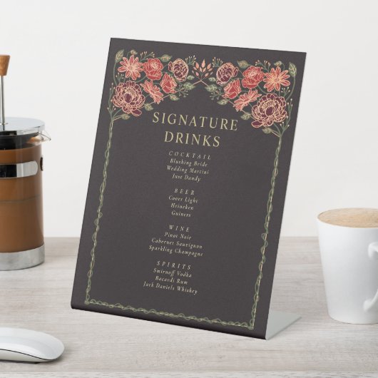 Roos Goud Zwart Rood Betoverde Tuin Bar Menu Reclamebord Met Voetstuk (Insitu)