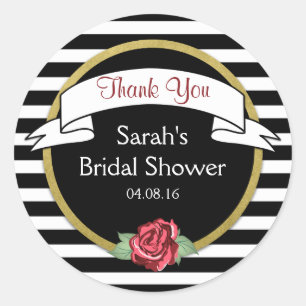 Roos Goud Zwart Strepen Vrijgezellenfeest Dank u Ronde Sticker