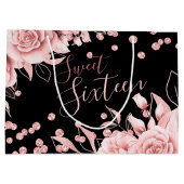 Roos Goud Zwart Sweet 16 Glitter Confetti Bloemen Groot Cadeauzakje (Achterkant)