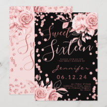 Roos Goud Zwart Sweet 16 Glitter Confetti Bloemen
