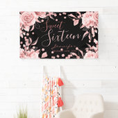 Roos Goud Zwart Sweet 16 Glitter Confetti Bloemen Spandoek (Insitu)