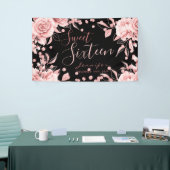 Roos Goud Zwart Sweet 16 Glitter Confetti Bloemen Spandoek (Beurs)