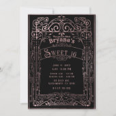 Roos Goud Zwart  Victoriaans Deco Sweet 16 Kaart (Voorkant)