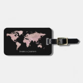 Roos Goud Zwart Waterverf Wereldkaart Aangepaste n Bagagelabel (Voorkant horizontaal)