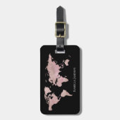 Roos Goud Zwart Waterverf Wereldkaart Aangepaste n Bagagelabel (Voorkant verticaal)