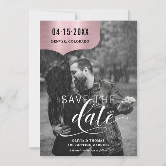 Roos Goud Zwart Wit Fotoscript Trouwen Save The Date (Voorkant)