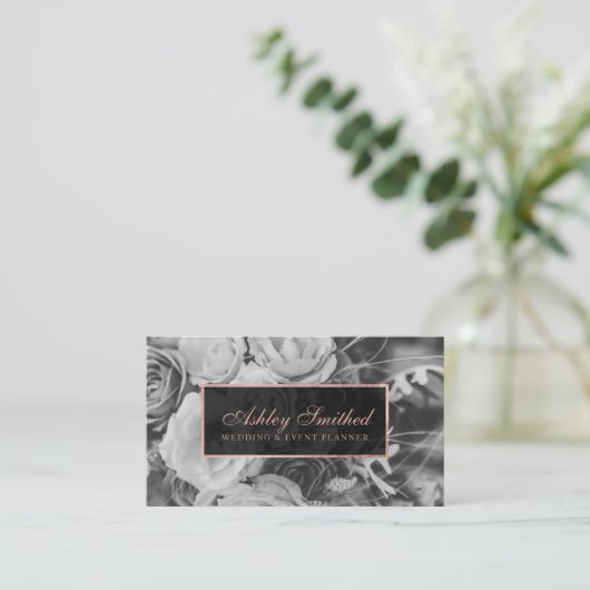 Roos Goud Zwart Wit Wedding Event Planner Foto Visitekaartje (Staand voorkant)