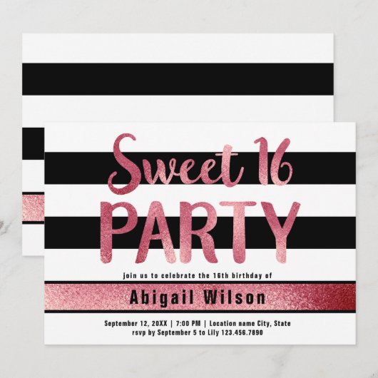 Roos goud zwart wit zoet zestien verjaardagsfeestj kaart (Voorkant / Achterkant)