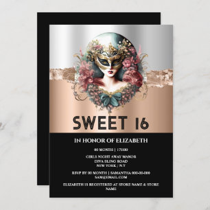 Roos goud zwart zoet 16 meisjes maskerade masker kaart