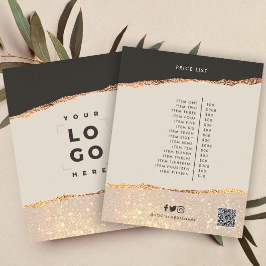 Roos goud zwarte elegant moderne girale prijscode flyer