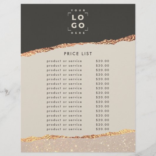 Roos goud zwarte elegant moderne girale prijscode  flyer (Voorkant)