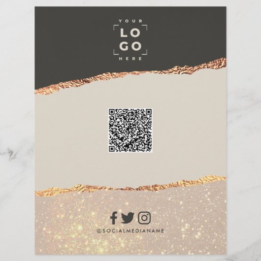 Roos goud zwarte elegant moderne girale prijscode flyer (Achterkant)