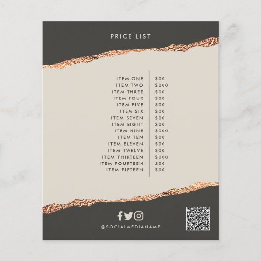 Roos goud zwarte elegant moderne girale prijscode flyer (Voorkant)