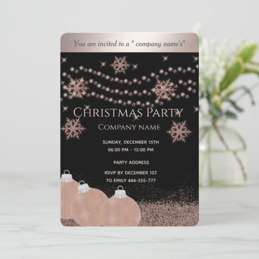 Roos goud/zwarte luxe kerstfeestdag kaart (Staand voorkant)